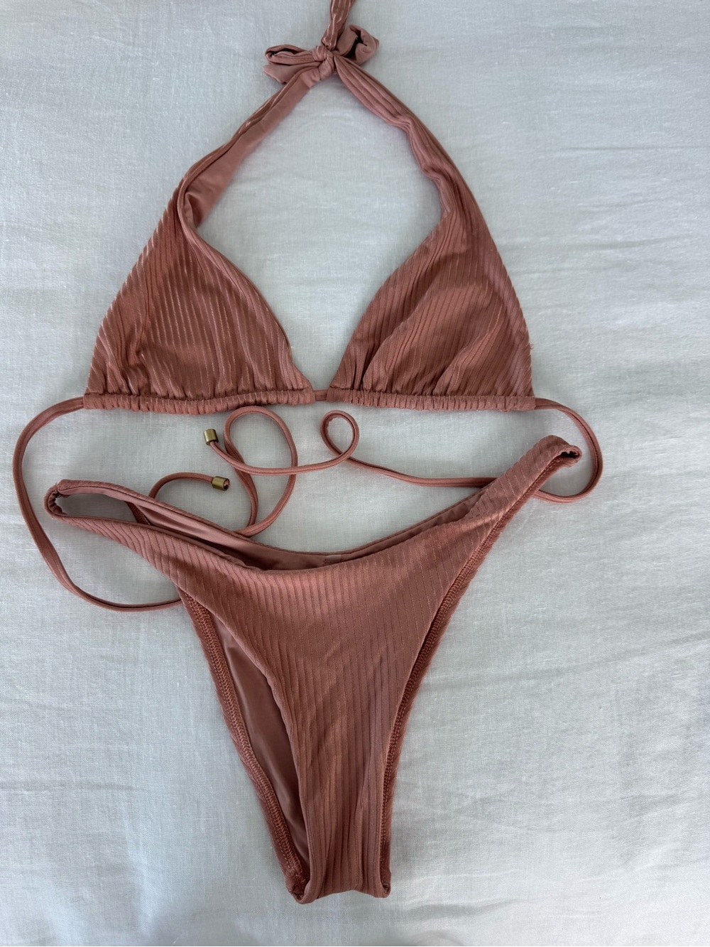 Vitamin A Ribbed Halter bikini set in Dusty Rose